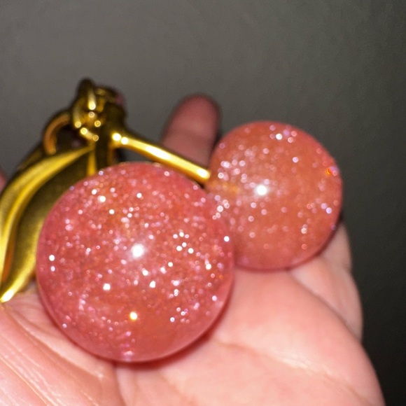 Gold and Pink Cherry sparkle bag charm for your coach bag - Picture 2 of 4